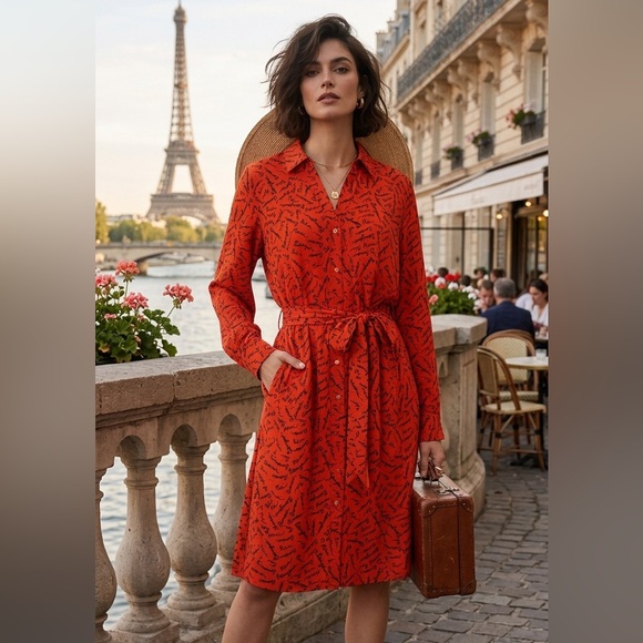 Banana Republic Dresses & Skirts - Banana Republic Vibrant Orange Parisian Flair Long Sleeve Dress